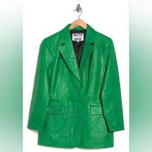 Walter Baker Kira Green Clover Lambskin Leather Blazer Jacket  Medium M